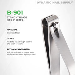 B901 - Professional Nail Clippers Straight Blade Large Stainless Steel - Remove Thick Acrylic Nails, Trimming and Creating Straight Nails