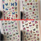 3D Flower and Butterfly Stickers for spring season (Stickers for nail design)