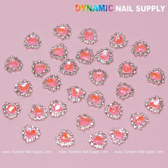30 pcs 3D Pink Ruby Heart Rhinestone Charm for Nails Art Design (Pink stones + Silver claws base)