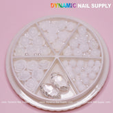 40 pcs White 3D Roses Flower Charm with pearls and stones Accessories for Nails Art Design