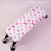 (HLA028 - Cute Pink LV/Kitty Pattern - Leather White Base) Handrest for Nail Table Pedicure Services (Reposabrazos Para Manicura)