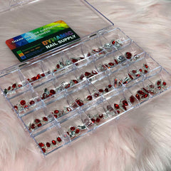 120 pcs Red Nail Charms set with Red Gems for Nails art design and decoration