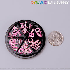26pcs Pink with Silver Rhinestone Letter Initial Nail Charms Alphabet A to Z Letters