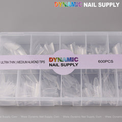 (Ultra Thin) Medium Almond Extension Nail Tips - Half Cover - 600pcs - 12 sizes