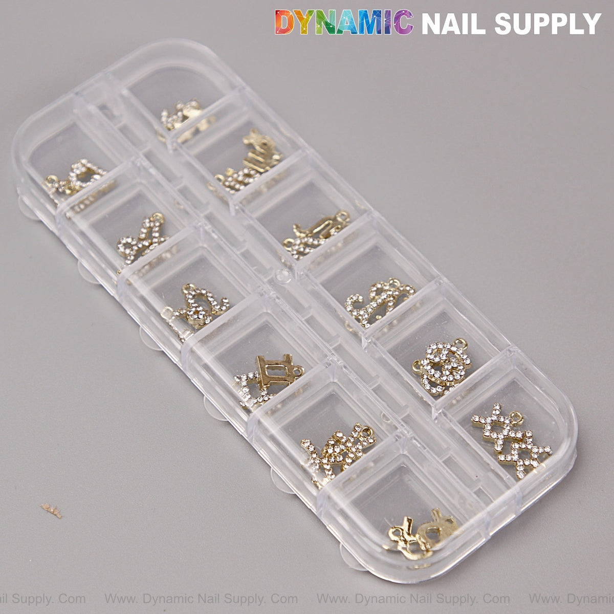 24 pcs Gold with Silver Rhinestone Zodiac Sign Charms Twelve Constellation Gems - Nail Art DIY Design Accessories