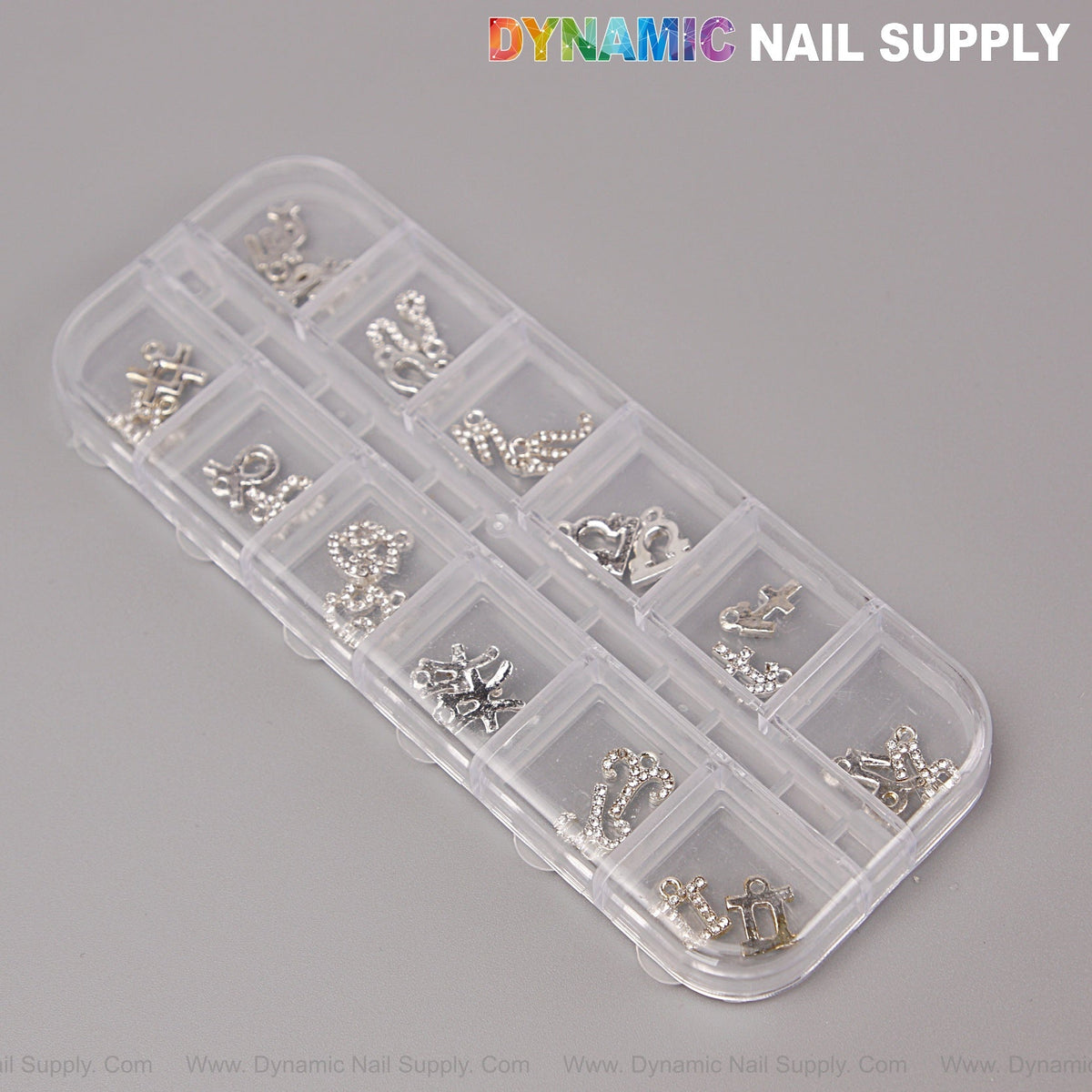 24 pcs Silver with Silver Rhinestone Zodiac Sign Charms Twelve Constellation Gems - Nail Art DIY Design Accessories