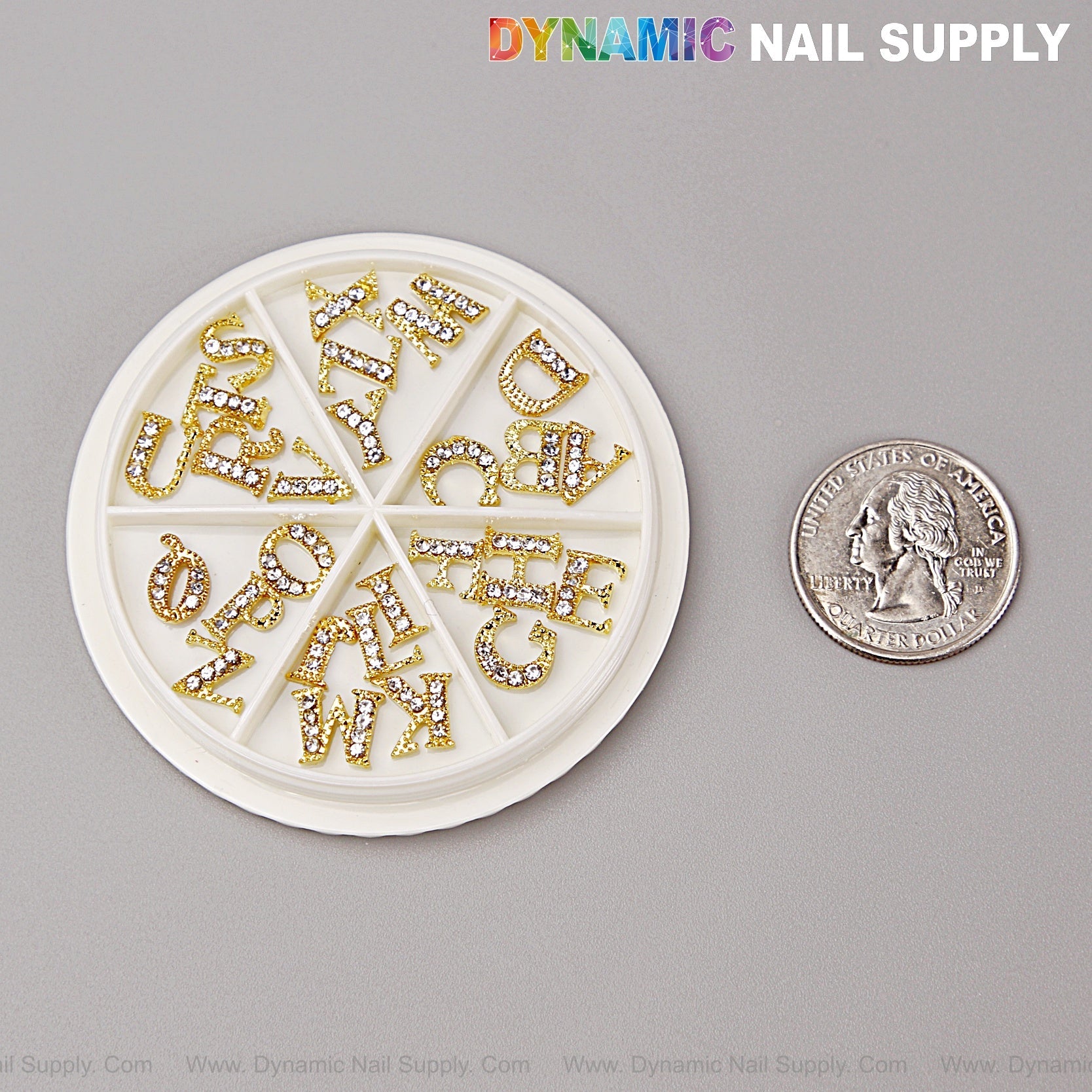 26pcs Gold with Silver Rhinestone Letter Initial Nail Charms Alphabet A to Z Letters