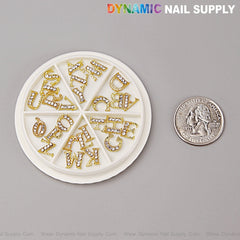 26pcs Gold with Silver Rhinestone Letter Initial Nail Charms Alphabet A to Z Letters