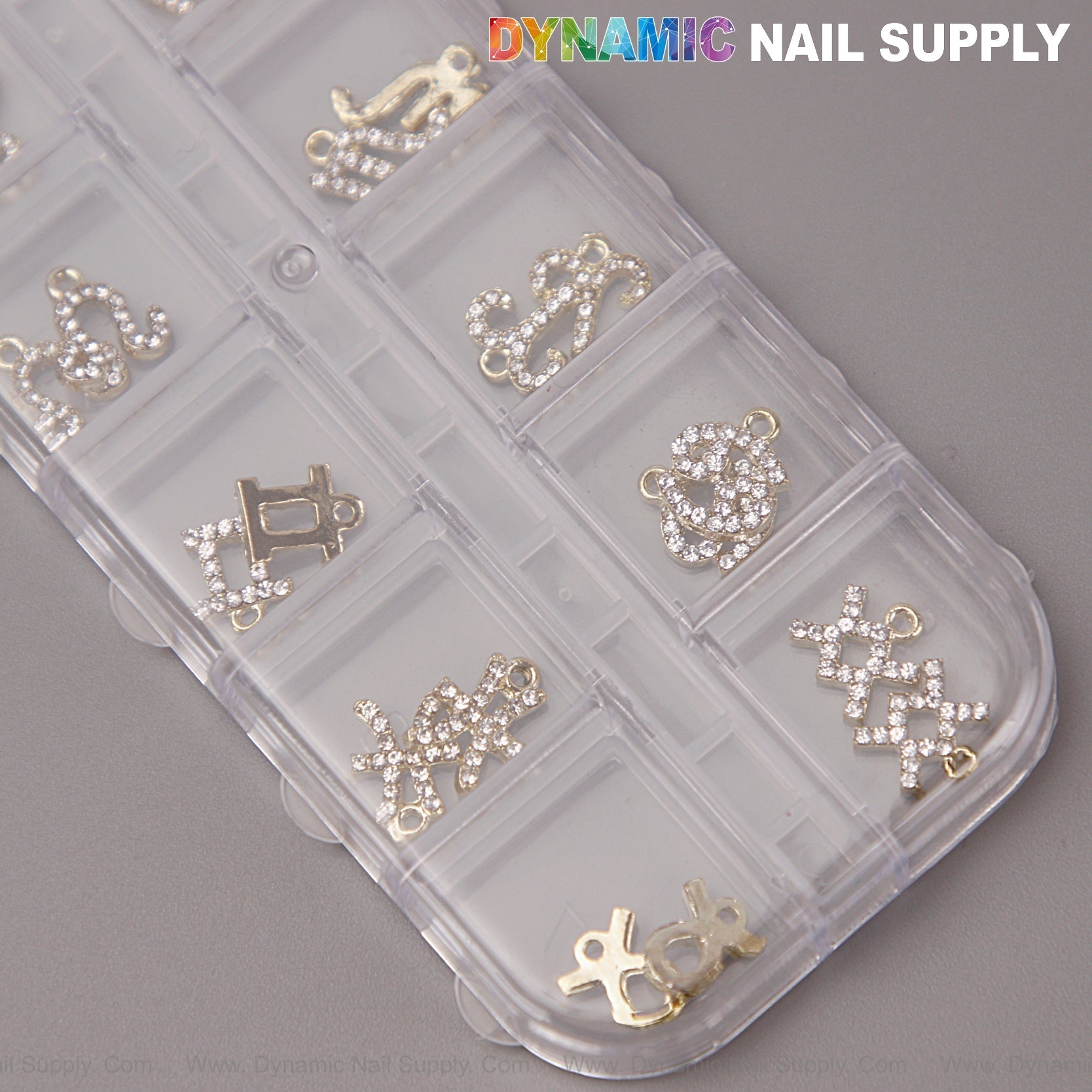 24 pcs Gold with Silver Rhinestone Zodiac Sign Charms Twelve Constellation Gems - Nail Art DIY Design Accessories