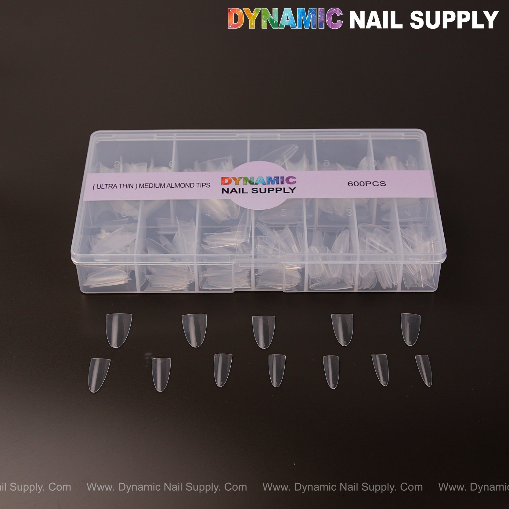 (Ultra Thin) Medium Almond Extension Nail Tips - Half Cover - 600pcs - 12 sizes