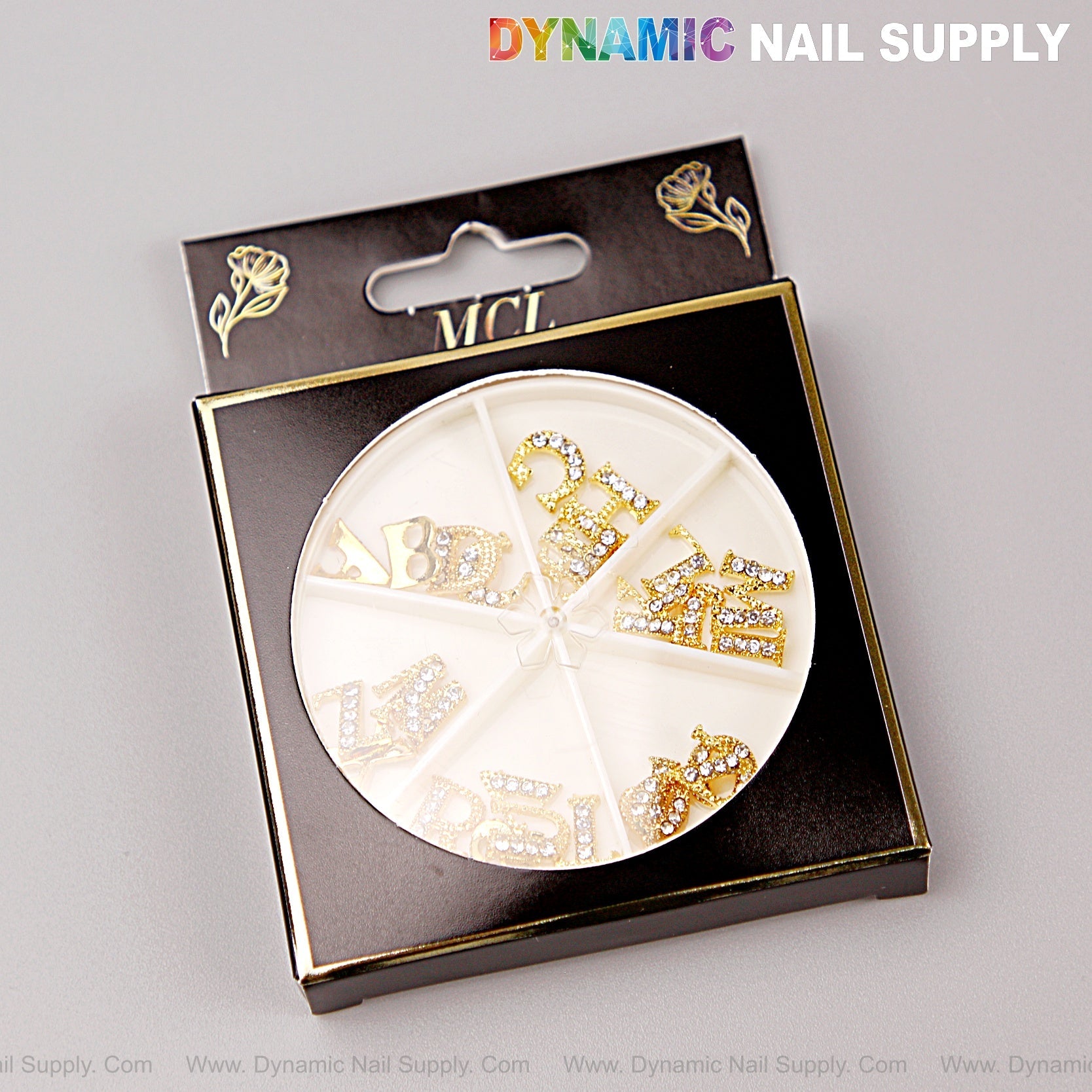 26pcs Gold with Silver Rhinestone Letter Initial Nail Charms Alphabet A to Z Letters