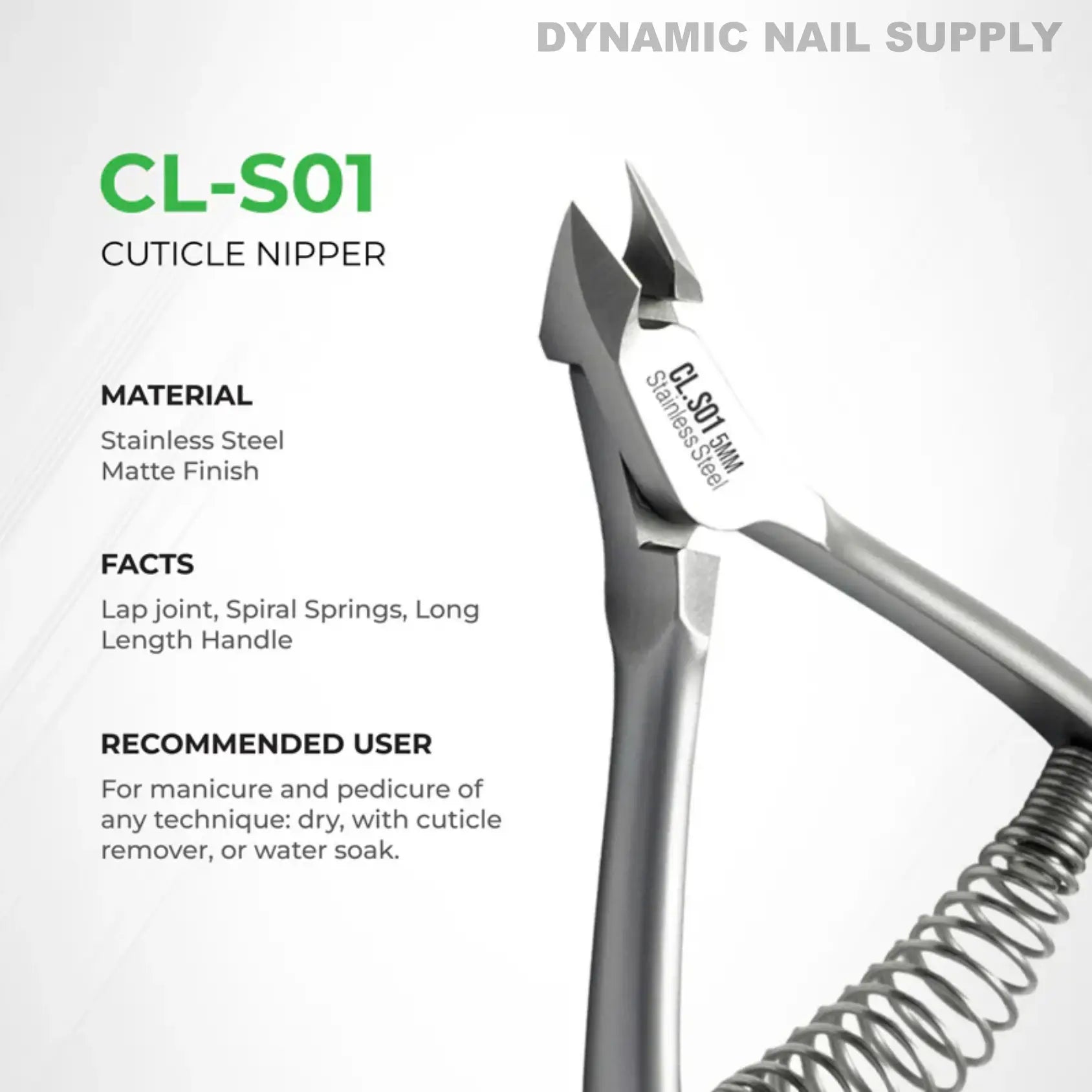 CL.S01 5MM - Professional Cuticle Nippers Spiral Springs Stainless Steel