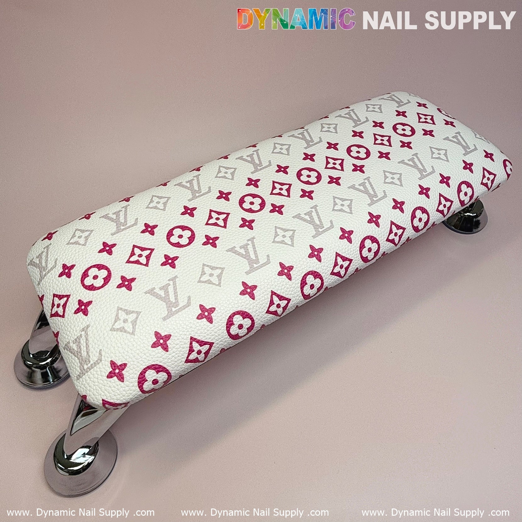 (White Pink LV Pattern) ArmRest with Leather Pillow Cushion for Manicure Nails Service (Reposabrazos Para Manicura)
