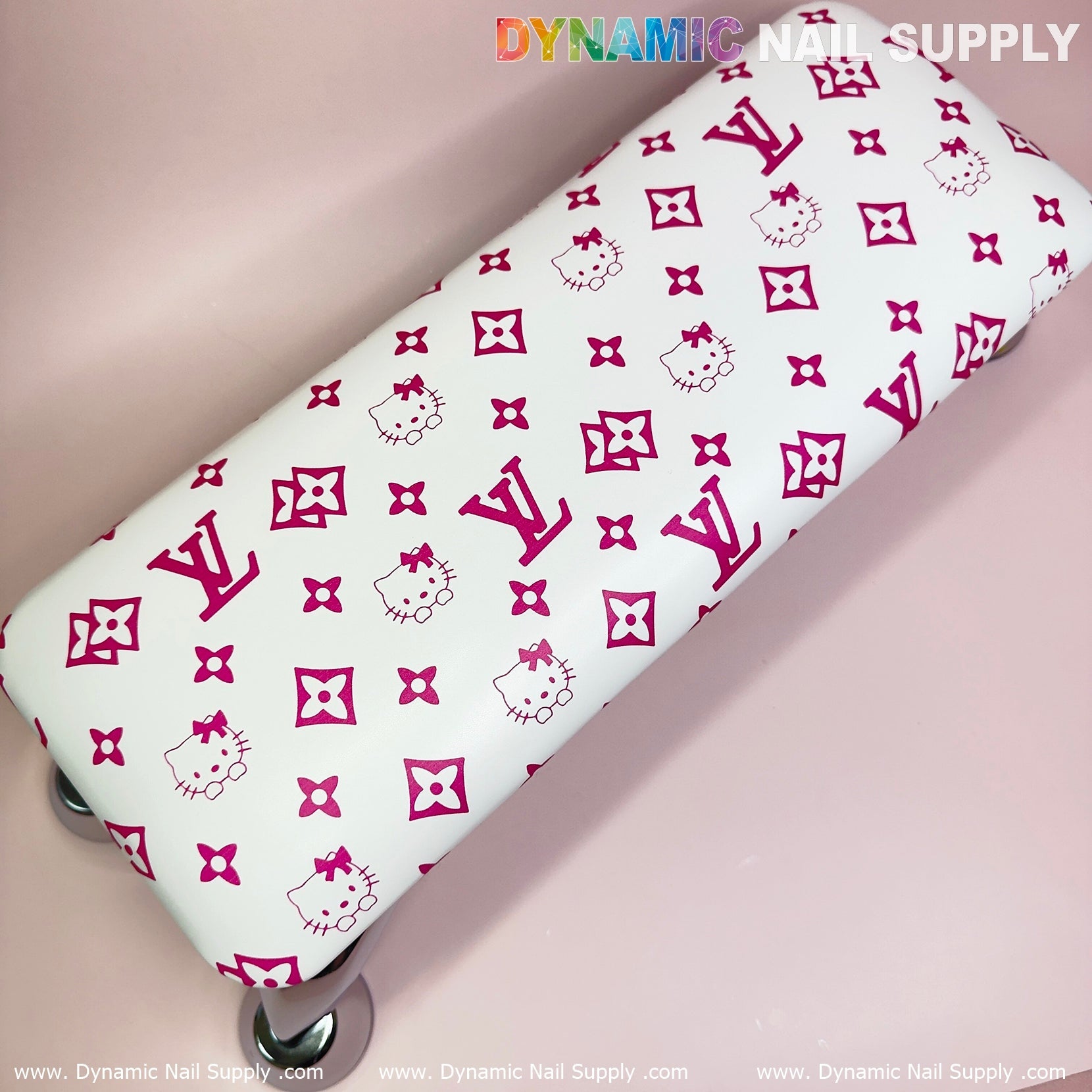 (HLA030-Pink Kitty+LV white-background) Leather Armrest with Cushion Pillow for Pedicure Manicure (Reposabrazos Para Manicura)