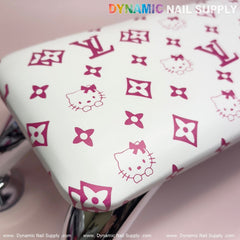 (HLA030-Pink Kitty+LV white-background) Leather Armrest with Cushion Pillow for Pedicure Manicure (Reposabrazos Para Manicura)