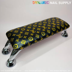 (Black Gold LV Pattern) Leather Cushion Armrest with Pillow for Manicure Pedicure (Reposabrazos Para Manicura)