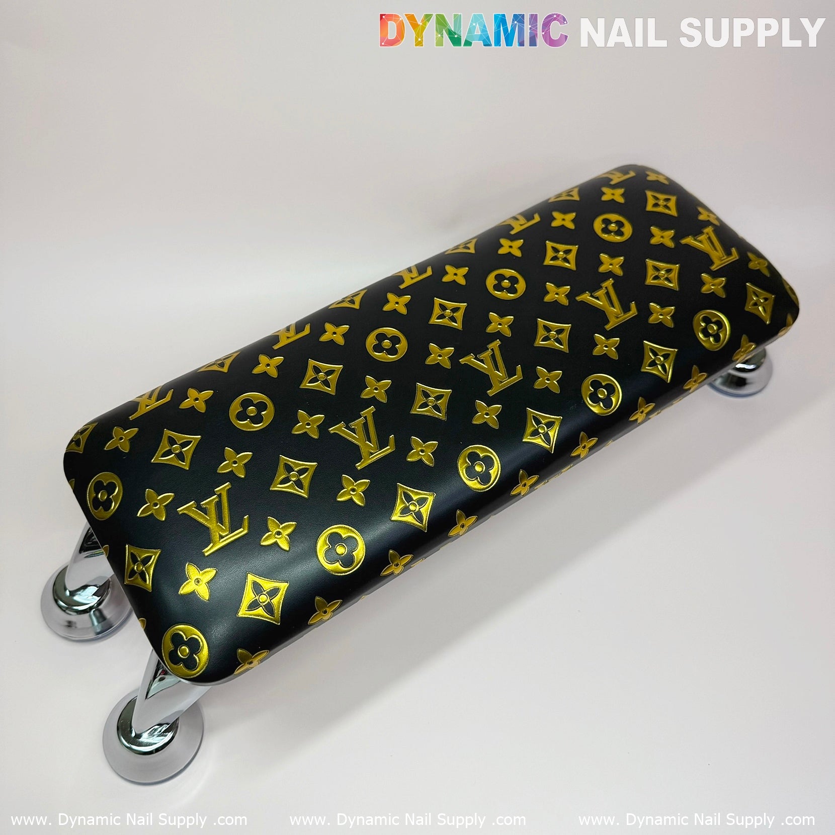(Black Gold LV Pattern) Leather Cushion Armrest with Pillow for Manicure Pedicure (Reposabrazos Para Manicura)