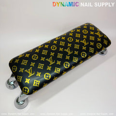(Black Gold LV Pattern) Leather Cushion Armrest with Pillow for Manicure Pedicure (Reposabrazos Para Manicura)
