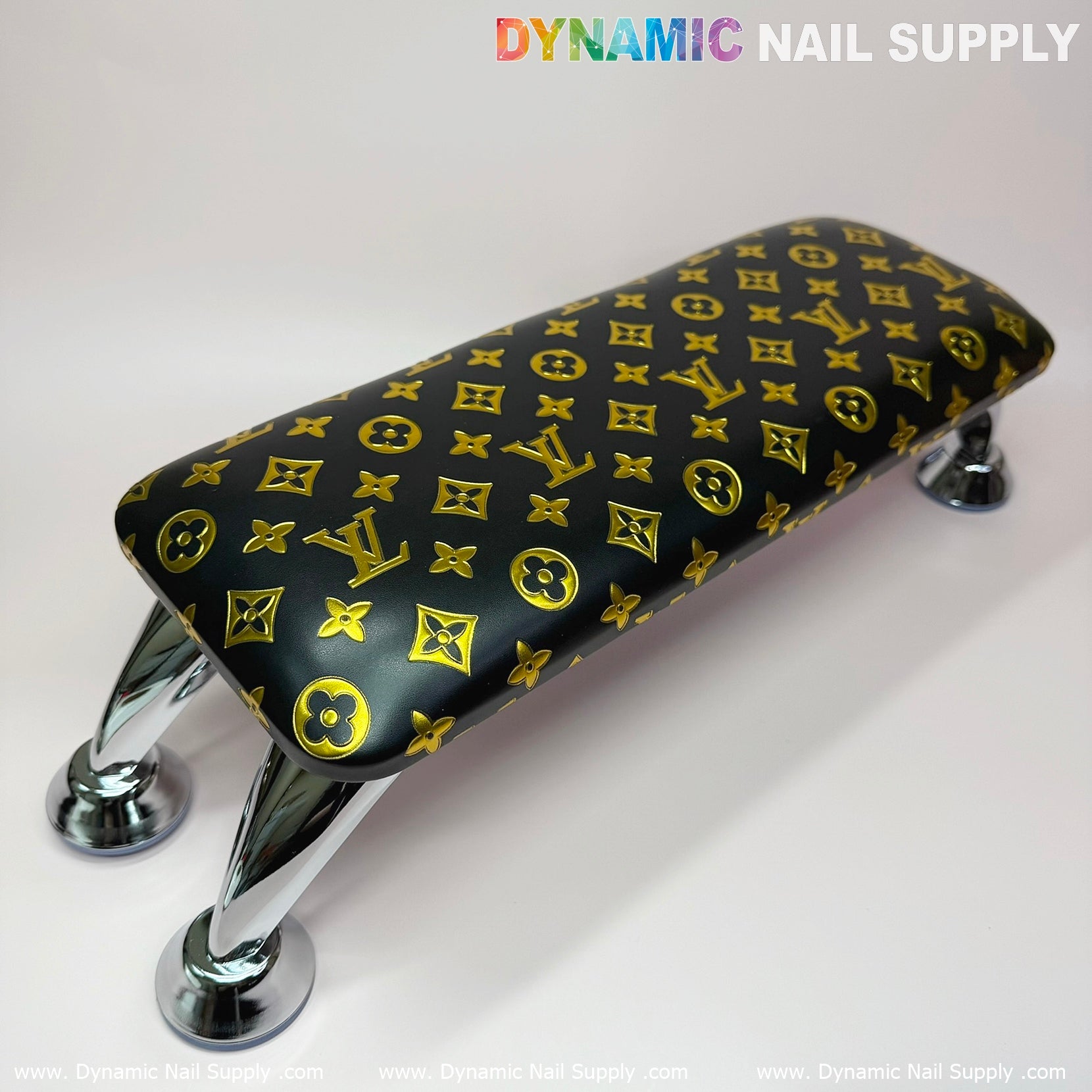 (Black Gold LV Pattern) Leather Cushion Armrest with Pillow for Manicure Pedicure (Reposabrazos Para Manicura)