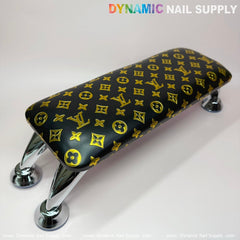 (Black Gold LV Pattern) Leather Cushion Armrest with Pillow for Manicure Pedicure (Reposabrazos Para Manicura)