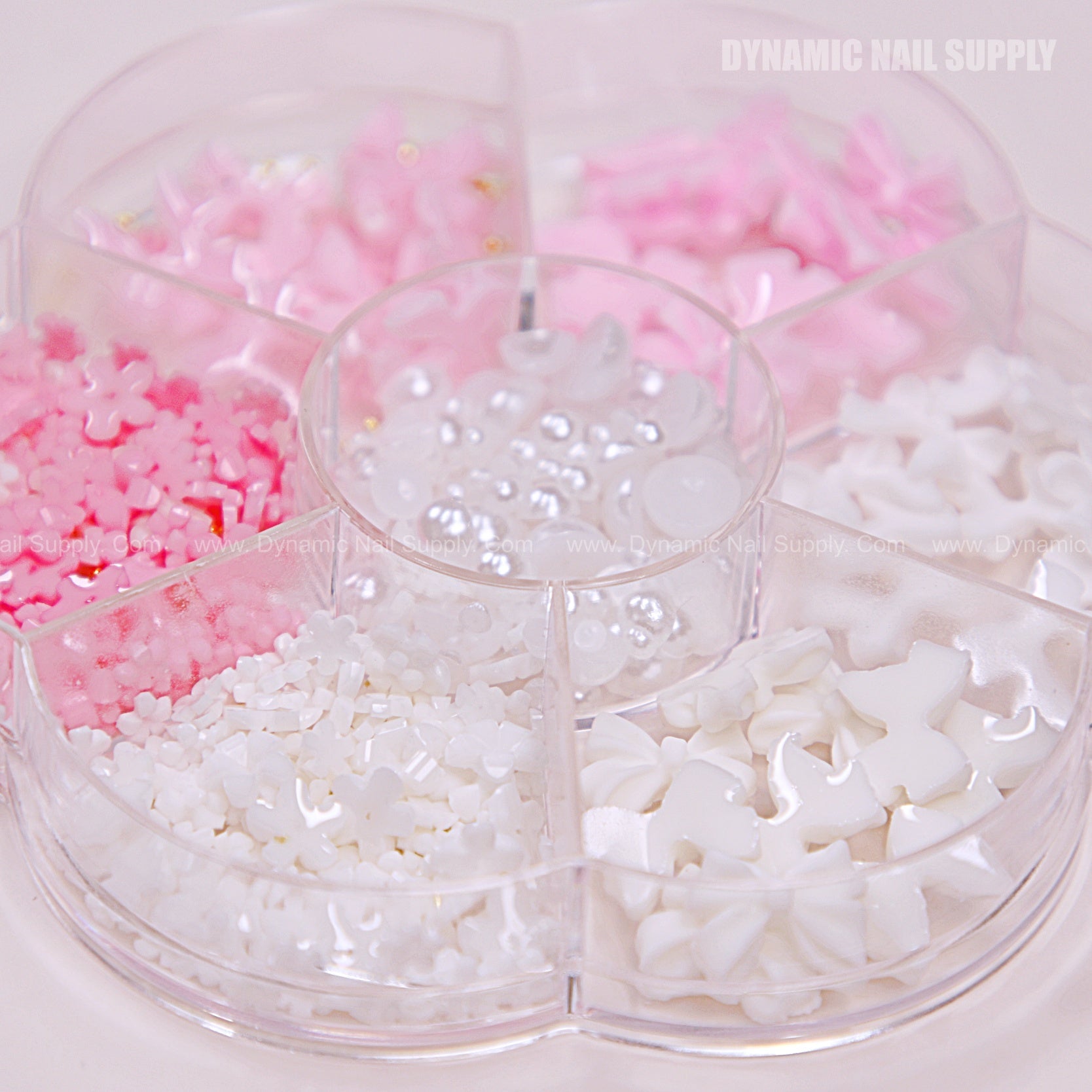 3D Flower White Pink Resin Bow Pearl Gold Bead Nail Charm Set Colorful Gems Decorations