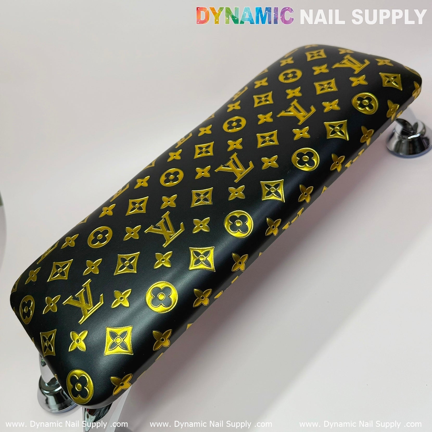 (Black Gold LV Pattern) Leather Cushion Armrest with Pillow for Manicure Pedicure (Reposabrazos Para Manicura)