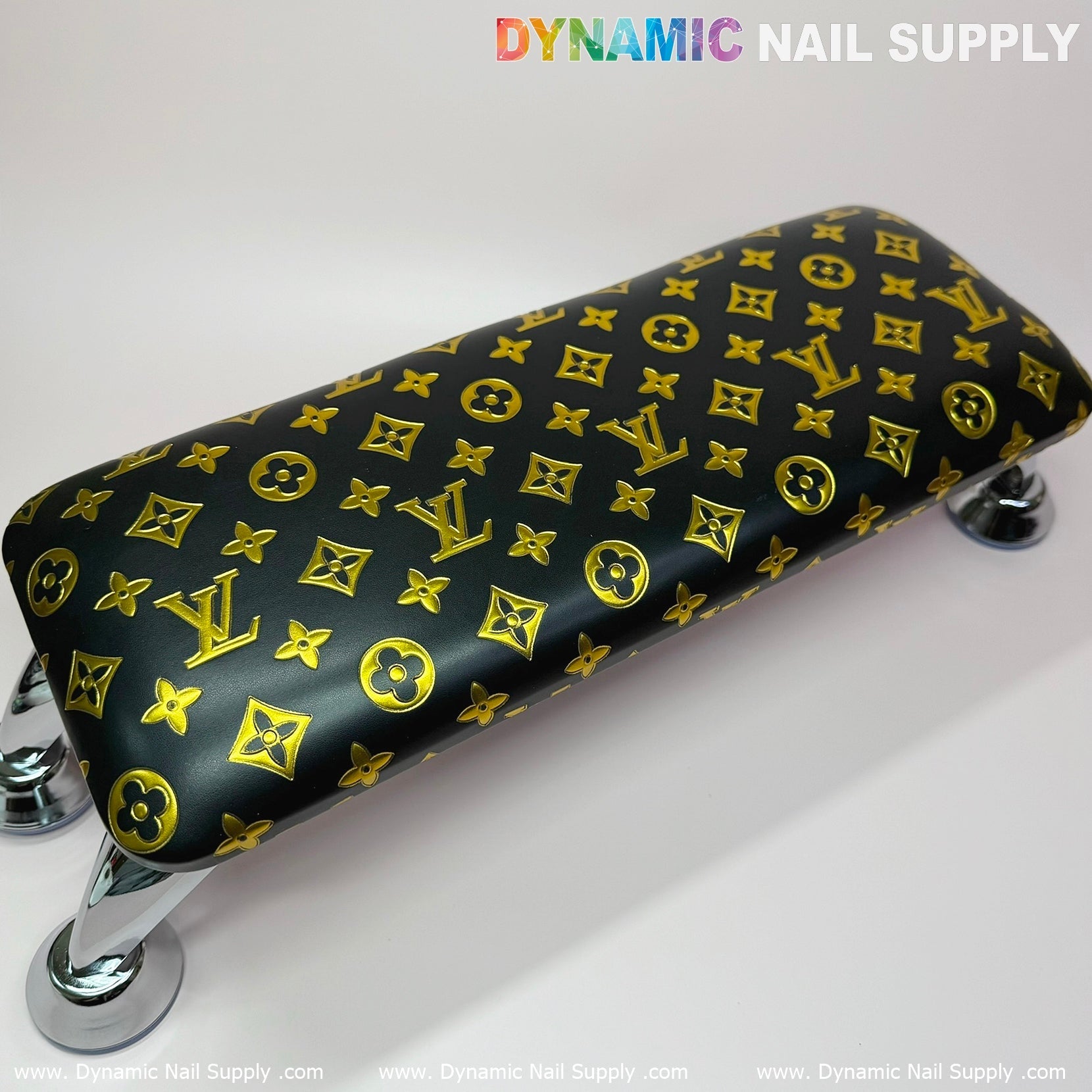(Black Gold LV Pattern) Leather Cushion Armrest with Pillow for Manicure Pedicure (Reposabrazos Para Manicura)