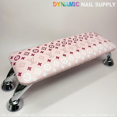 (Pink White LV Pattern) Leather Cushion Armrest with Pillow for Manicure Pedicure (Reposabrazos Para Manicura)