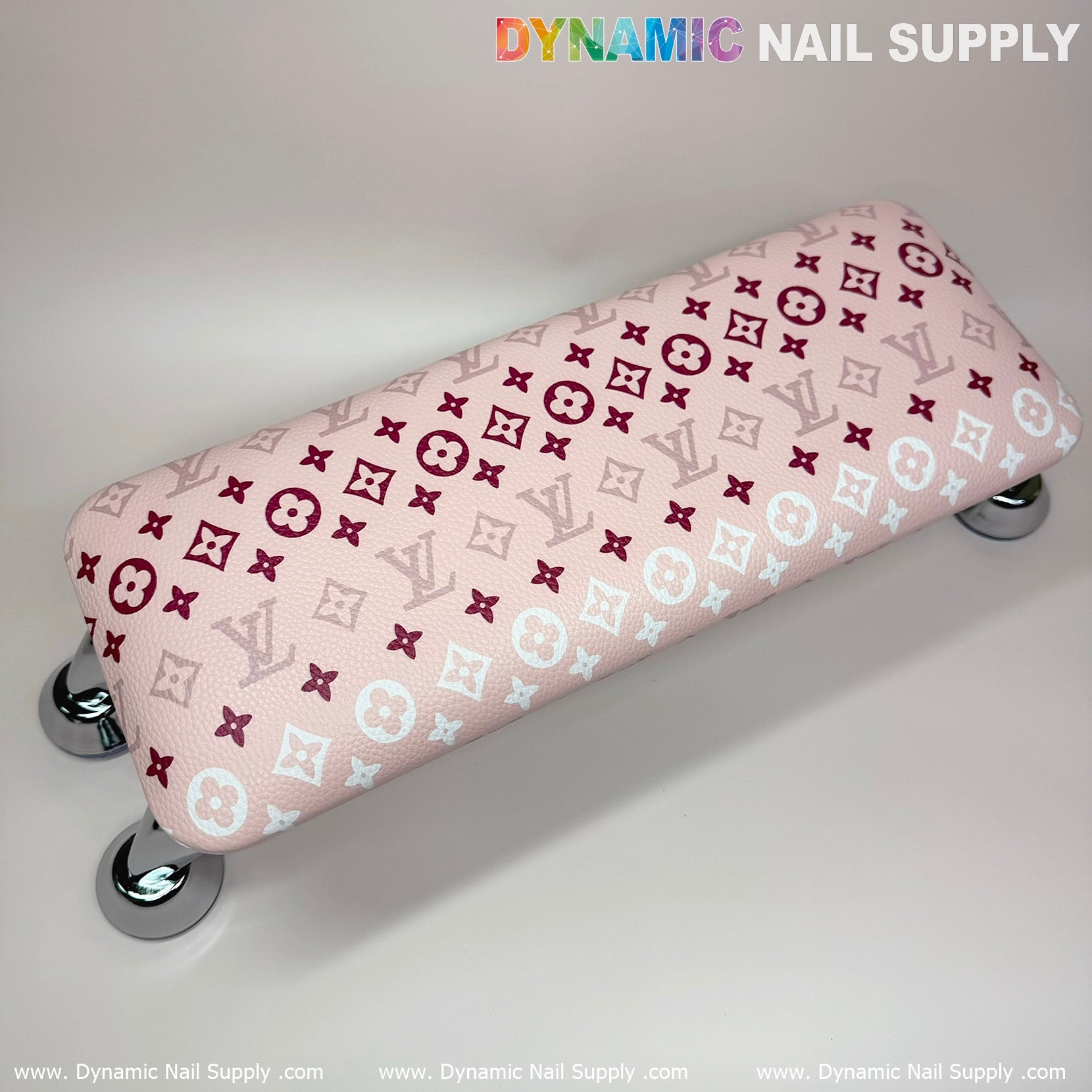 (Pink White LV Pattern) Leather Cushion Armrest with Pillow for Manicure Pedicure (Reposabrazos Para Manicura)