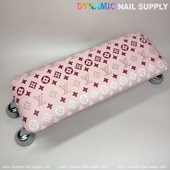 (Pink White LV Pattern) Leather Cushion Armrest with Pillow for Manicure Pedicure (Reposabrazos Para Manicura)