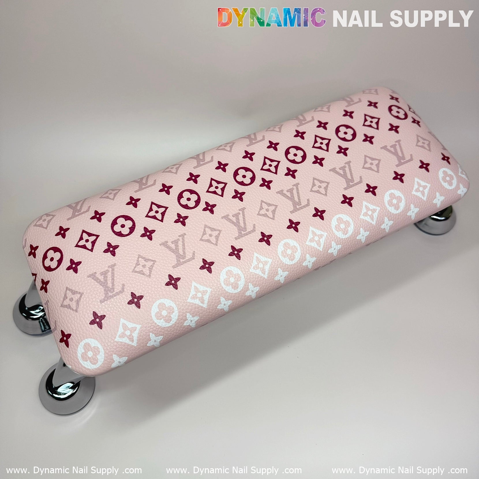 (Pink White LV Pattern) Leather Cushion Armrest with Pillow for Manicure Pedicure (Reposabrazos Para Manicura)