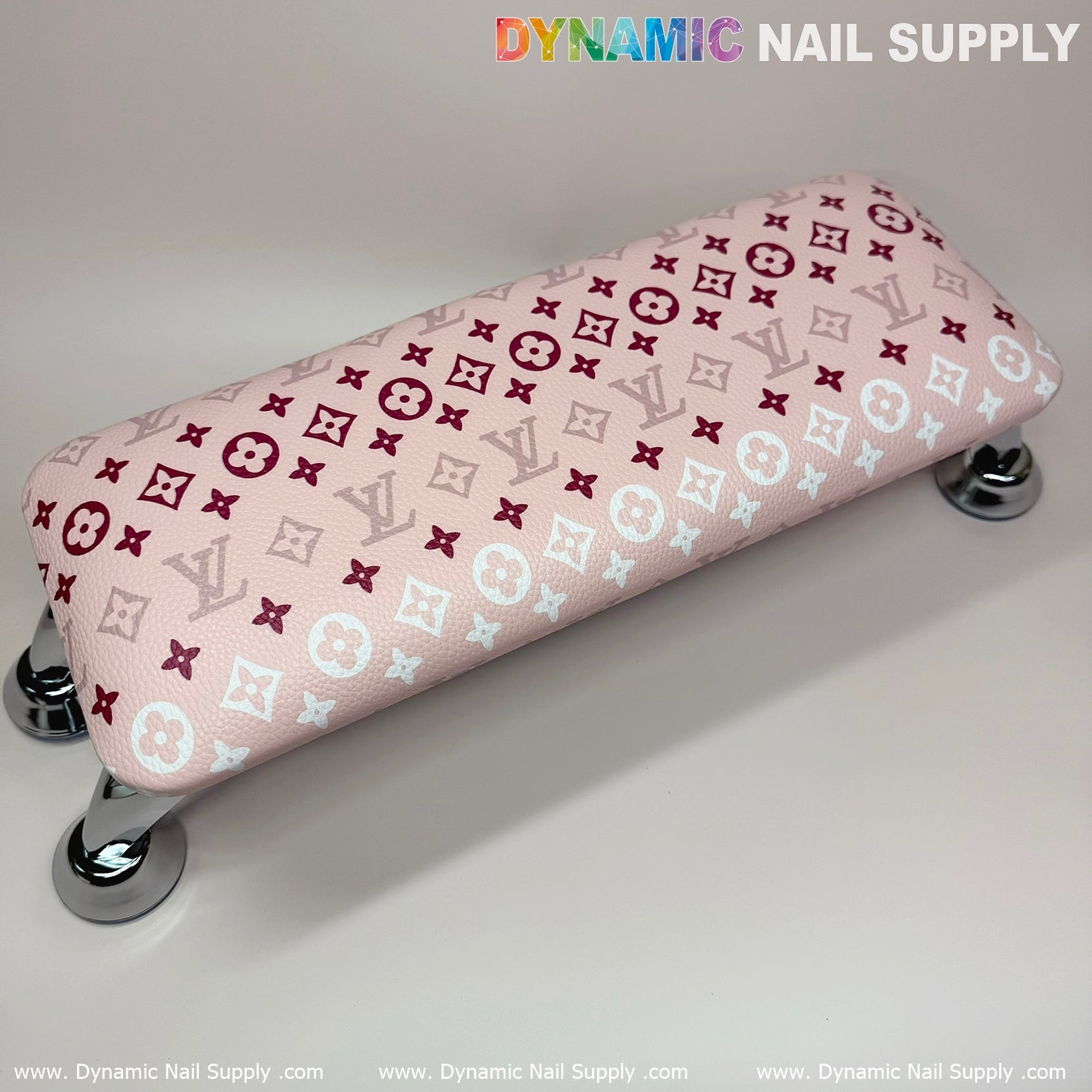 (Pink White LV Pattern) Leather Cushion Armrest with Pillow for Manicure Pedicure (Reposabrazos Para Manicura)