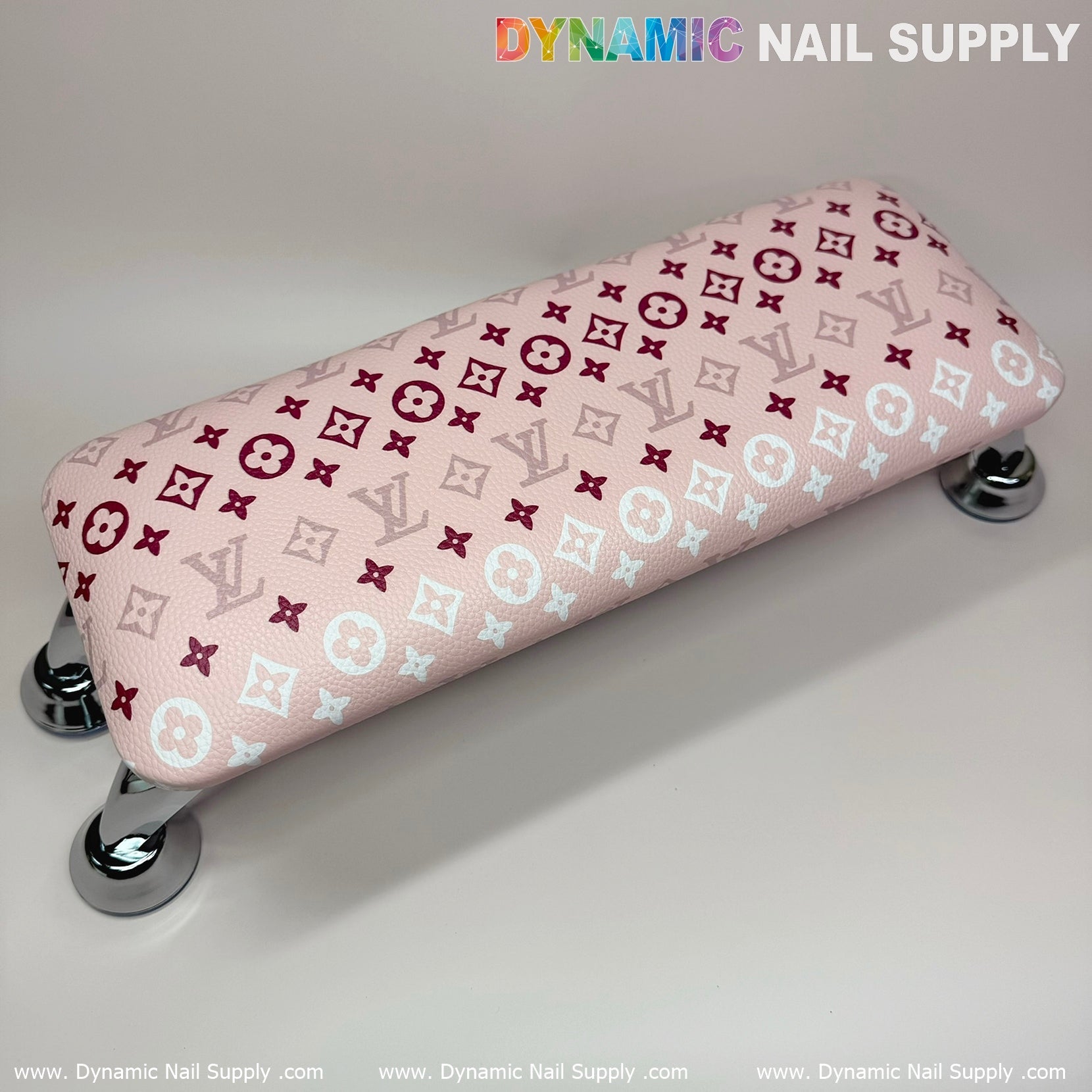 (Pink White LV Pattern) Leather Cushion Armrest with Pillow for Manicure Pedicure (Reposabrazos Para Manicura)