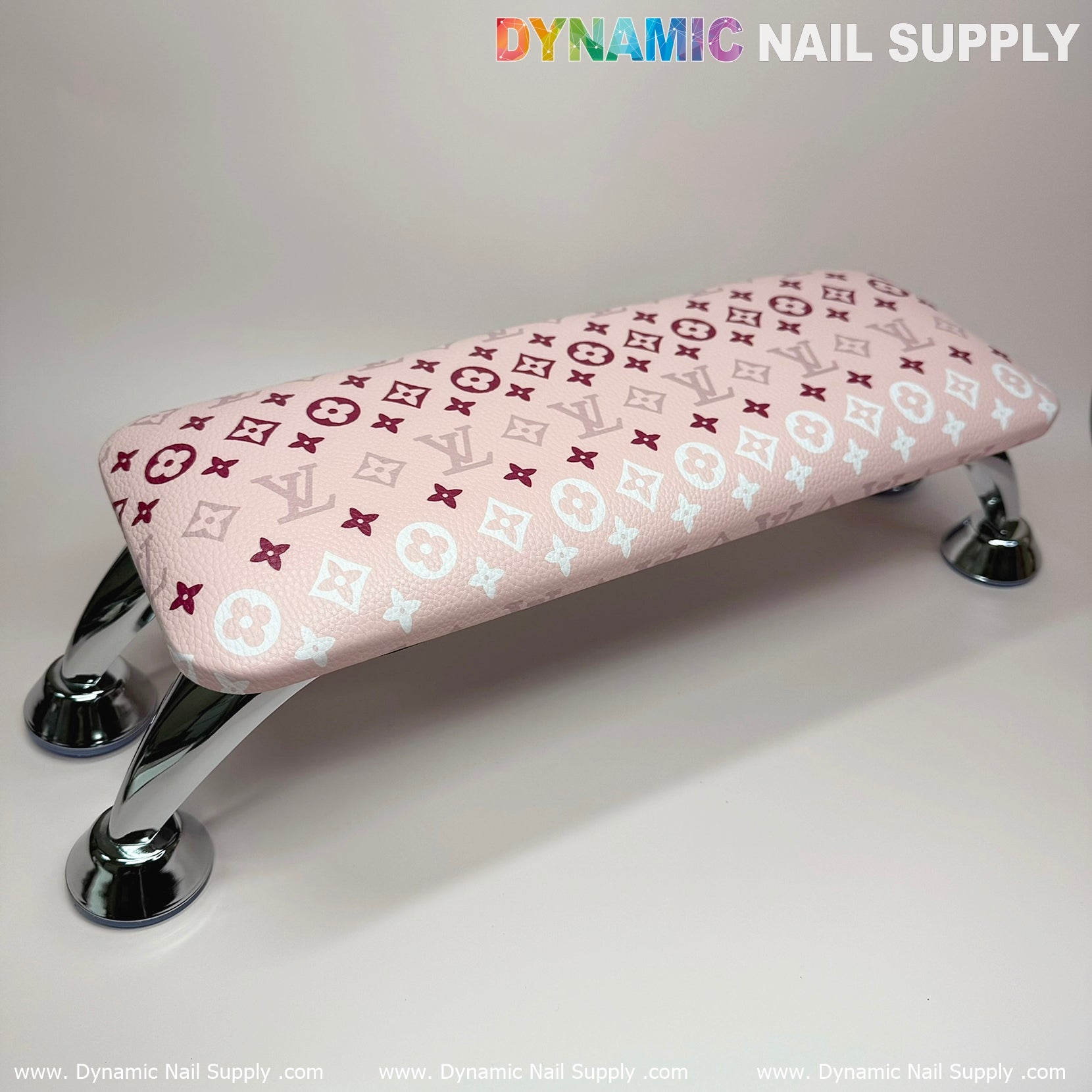 (Pink White LV Pattern) Leather Cushion Armrest with Pillow for Manicure Pedicure (Reposabrazos Para Manicura)