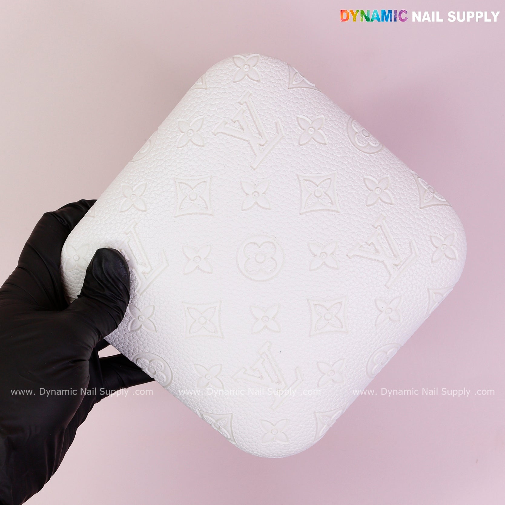 (White LV Engrave - Grain) Elbow Rest Pad for Nail Tech : PU Leather, Built for Long Hours Usage