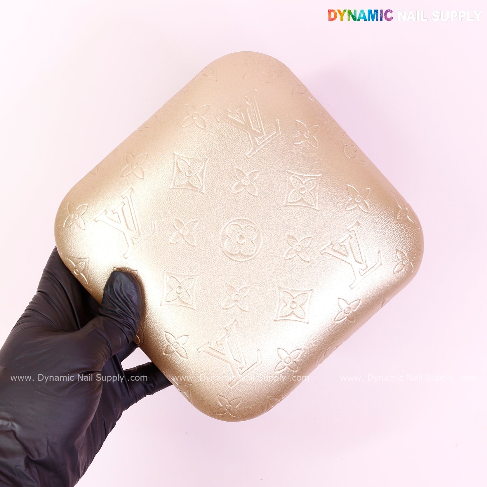 (Metallic Gold LV Engrave) Elbow Rest Pillow for Nail Tech : Soft Pu Leather, Supportive, Built for Long Hours