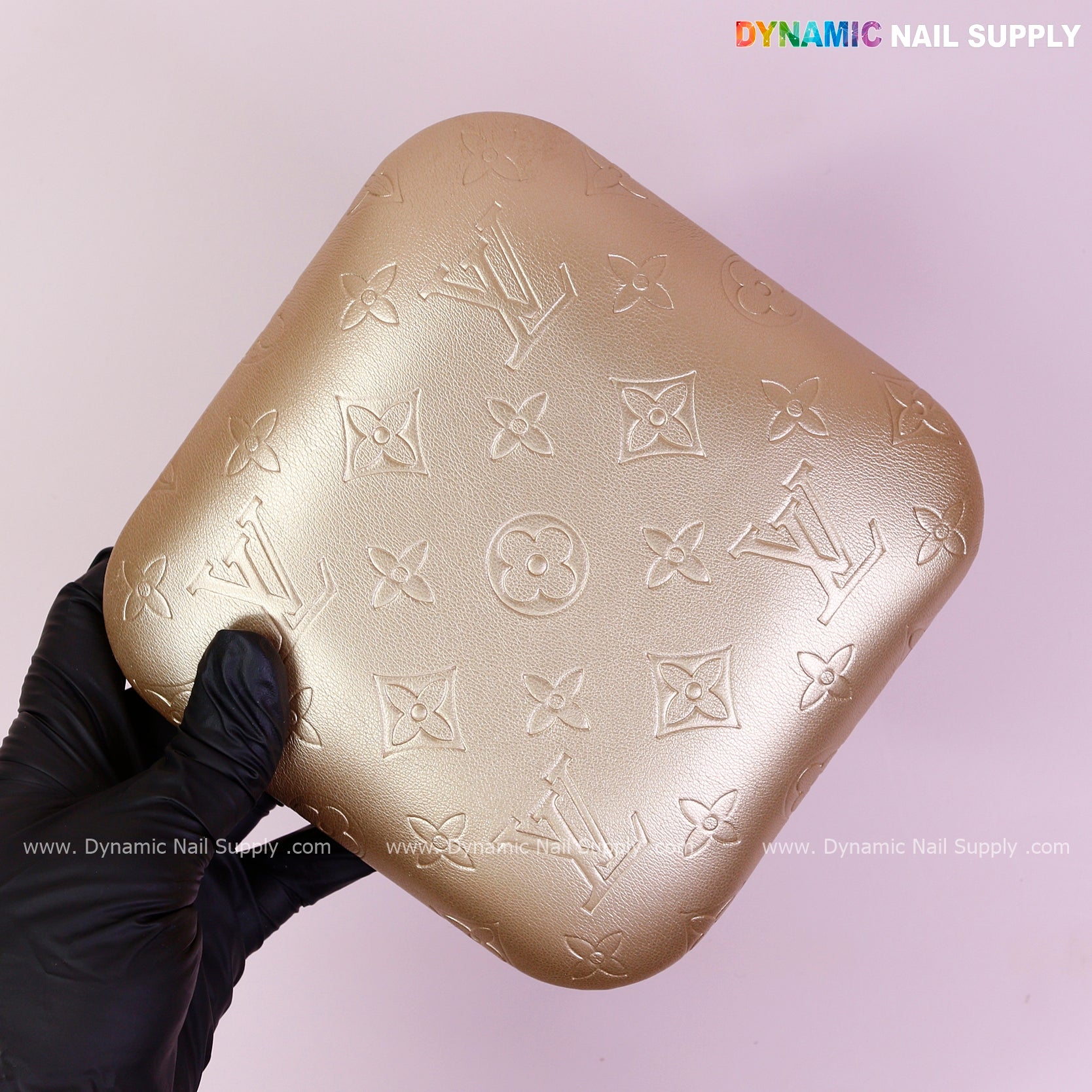 (Metallic Gold LV Engrave) Elbow Rest Pillow for Nail Tech : Soft Pu Leather, Supportive, Built for Long Hours