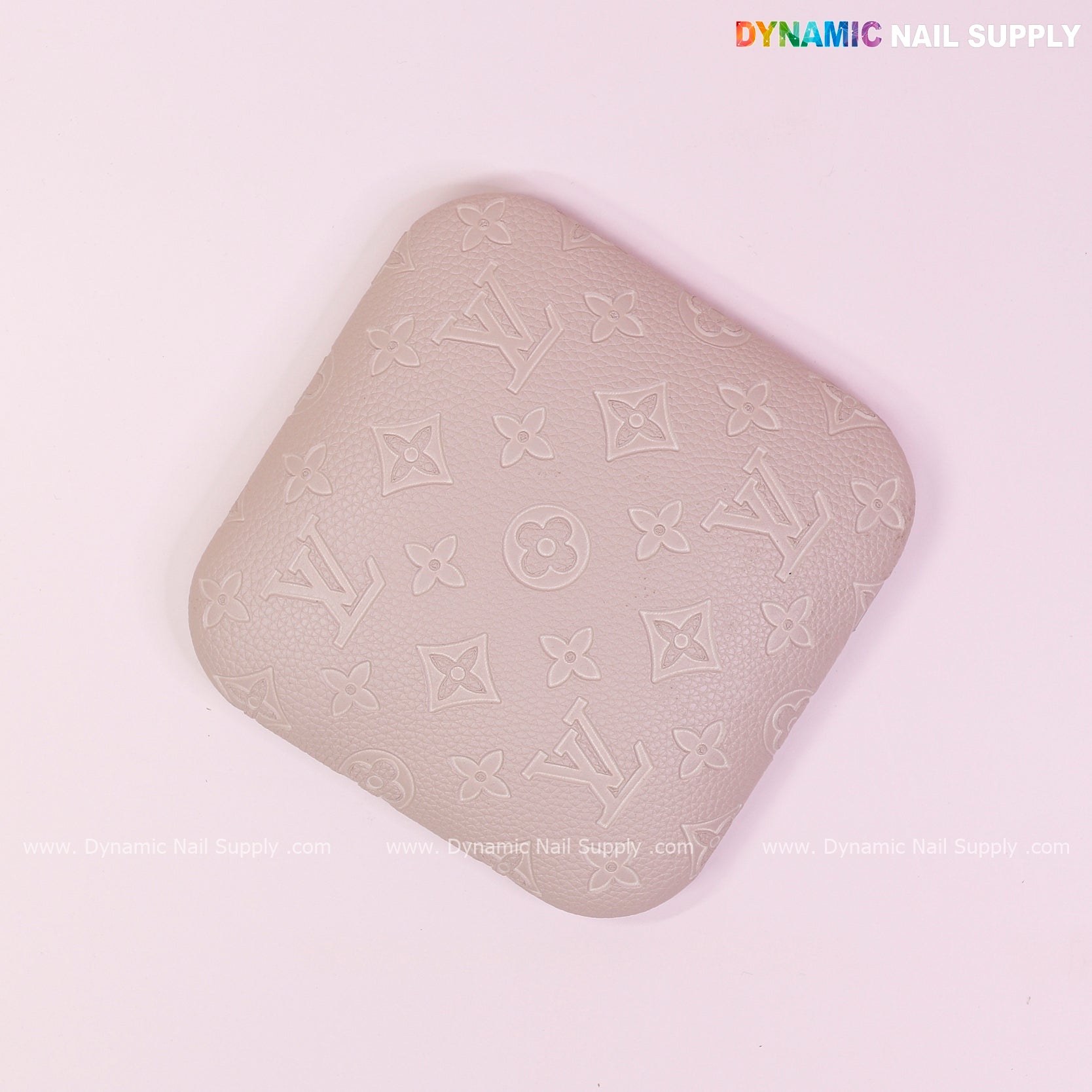 (Beige LV Engrave) Leather Elbow-rest Pad Arm Rest Support for Manicure Nail Desk