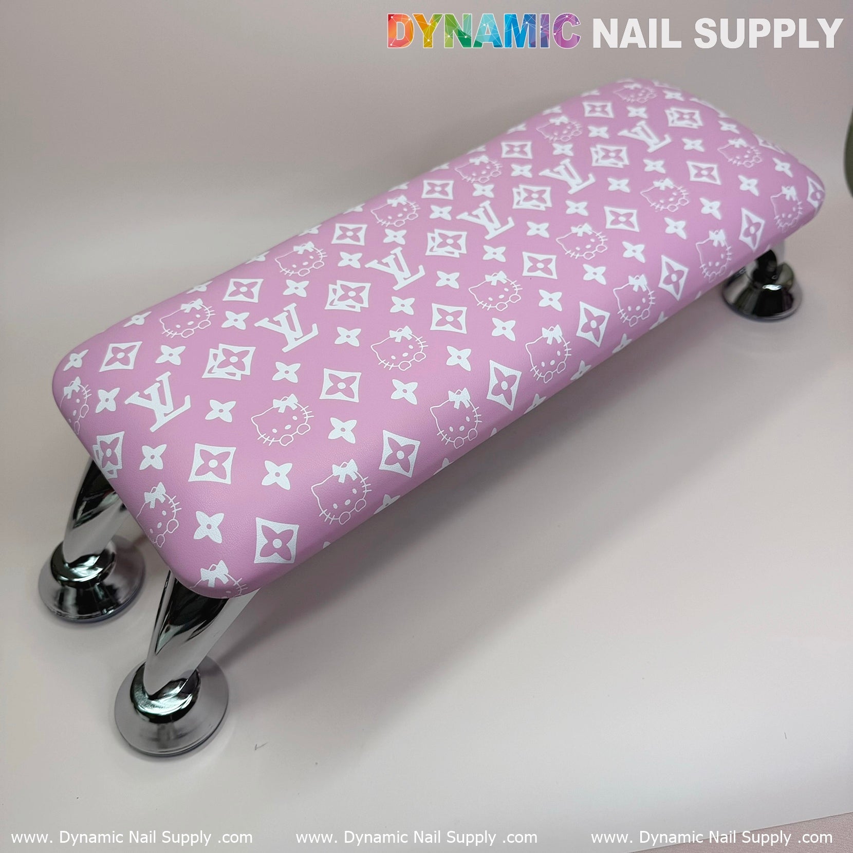 (Pink Hell0 Kitty LV) Nails Pillow ArmRest with Leather Cushion for Manicure Pedicure (Reposabrazos Para Manicura)