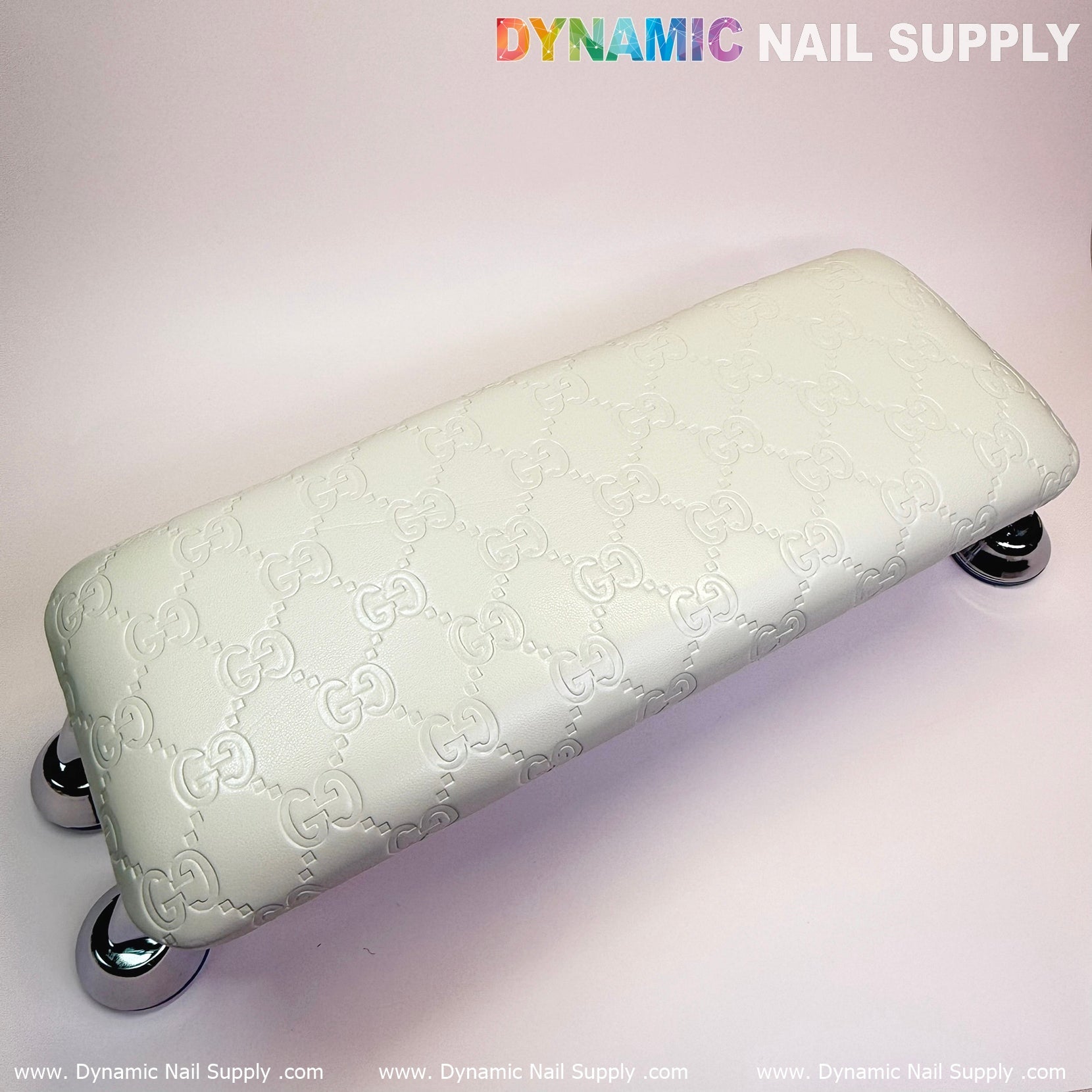 (White GC embossed) Armrest with Leather Cushion Pillow for Pedicure Manicure (Reposabrazos Para Manicura)