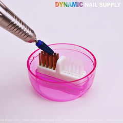 Clear Pink Drill Bit Cleaner Tool Case with Steel & Nylon Wire Brush for Cleaning Tungsten Carbide Ceramic Nail Drill Bits