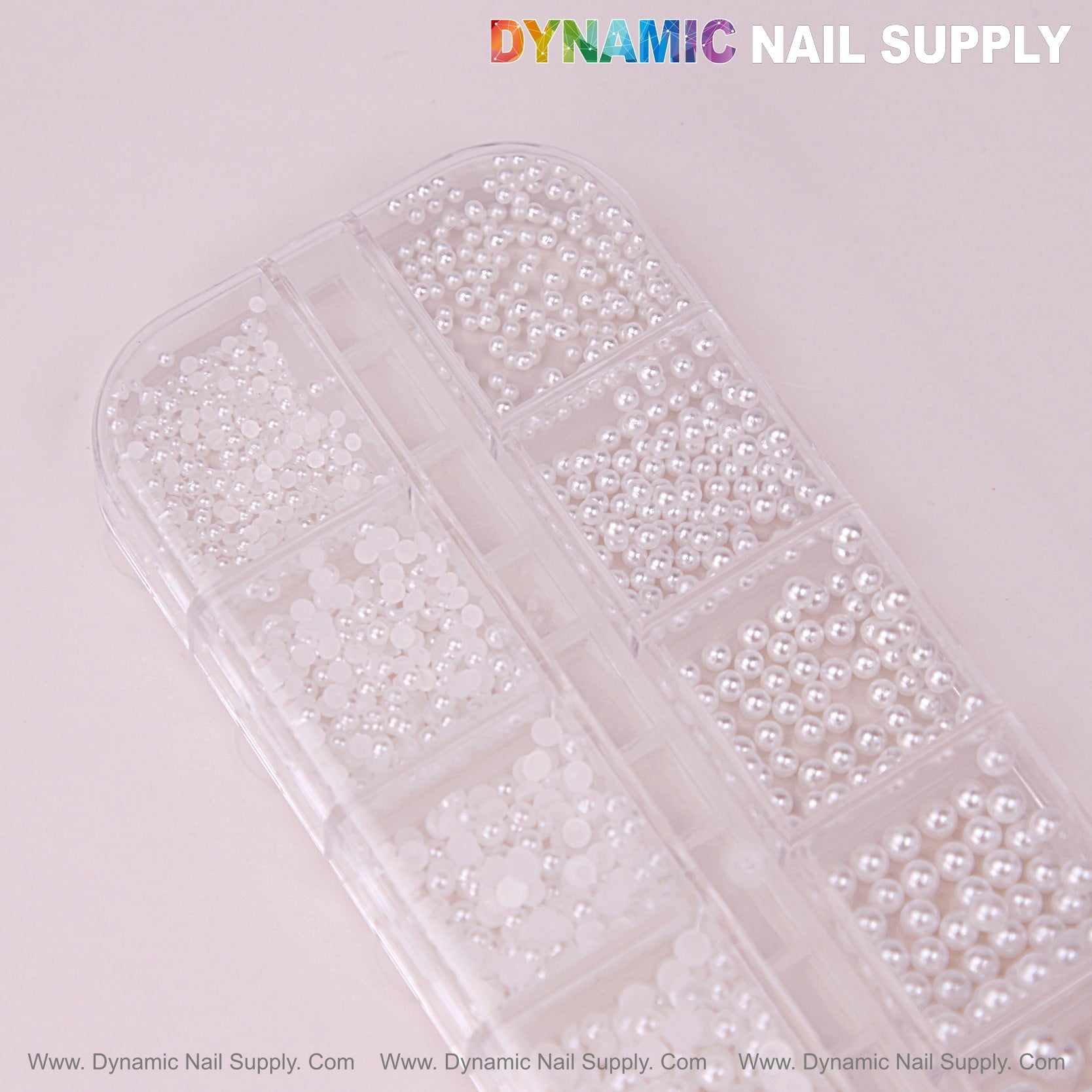 12 grid White Pearl Beads Nail Charms Mixed Sizes Round Flatback Stones DIY Designs