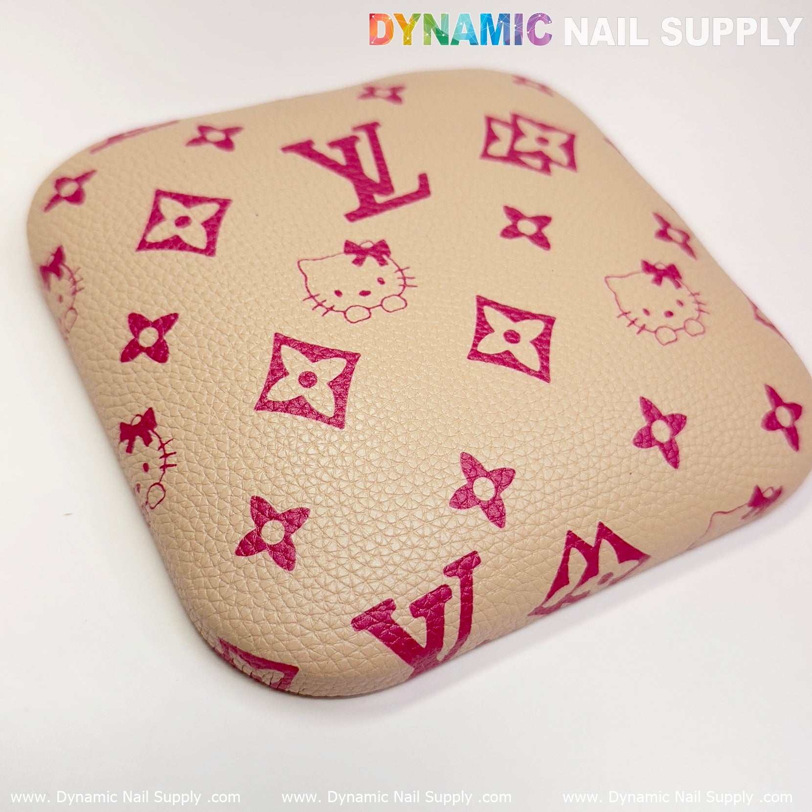 (Khaki LV Kitty Grain) Leather Elbow Cushion Pad Arm Rest Support for Manicure Nail Desk
