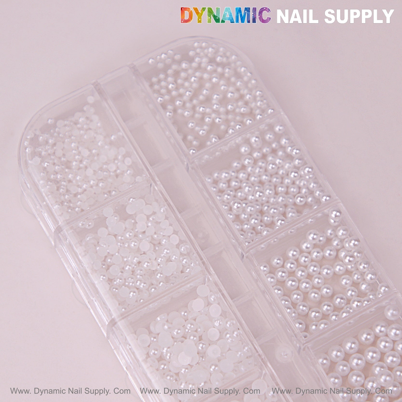 12 grid White Pearl Beads Nail Charms Mixed Sizes Round Flatback Stones DIY Designs