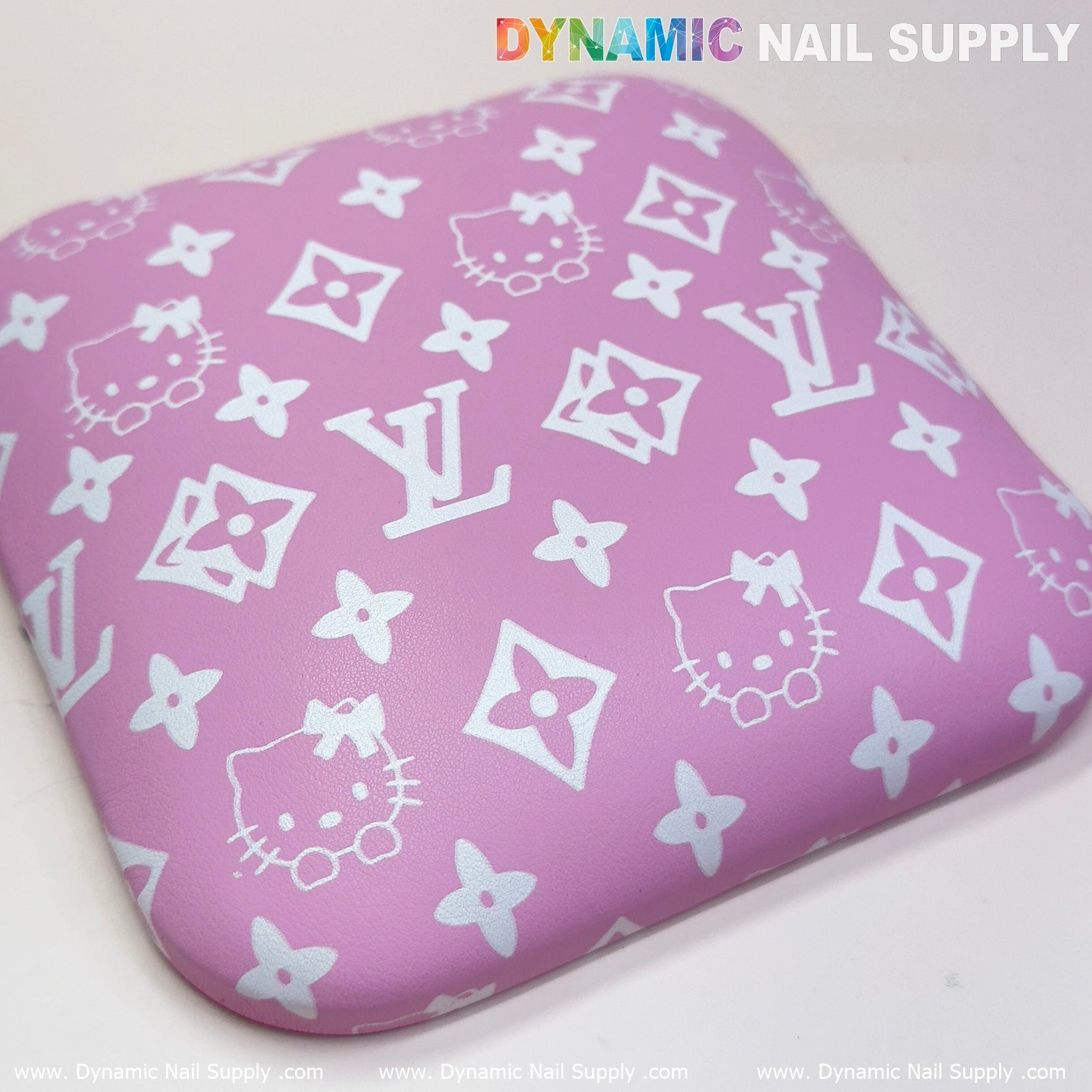 (Pink&White LV Kitty Smooth) Leather Elbow Cushion Pad Arm Rest Support for Manicure Nail Desk