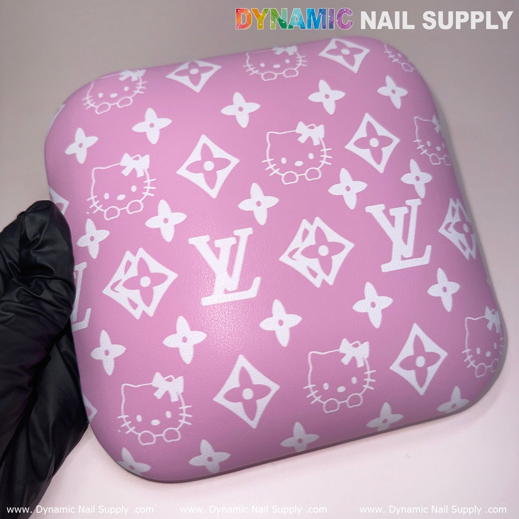 (Pink&White LV Kitty Smooth) Leather Elbow Cushion Pad Arm Rest Support for Manicure Nail Desk