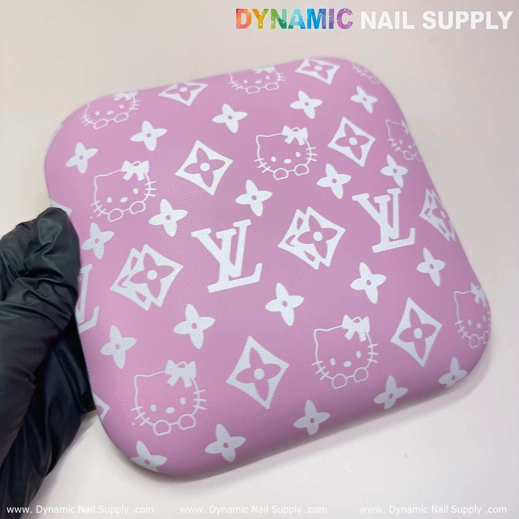 (Pink&White LV Kitty Smooth) Leather Elbow Cushion Pad Arm Rest Support for Manicure Nail Desk