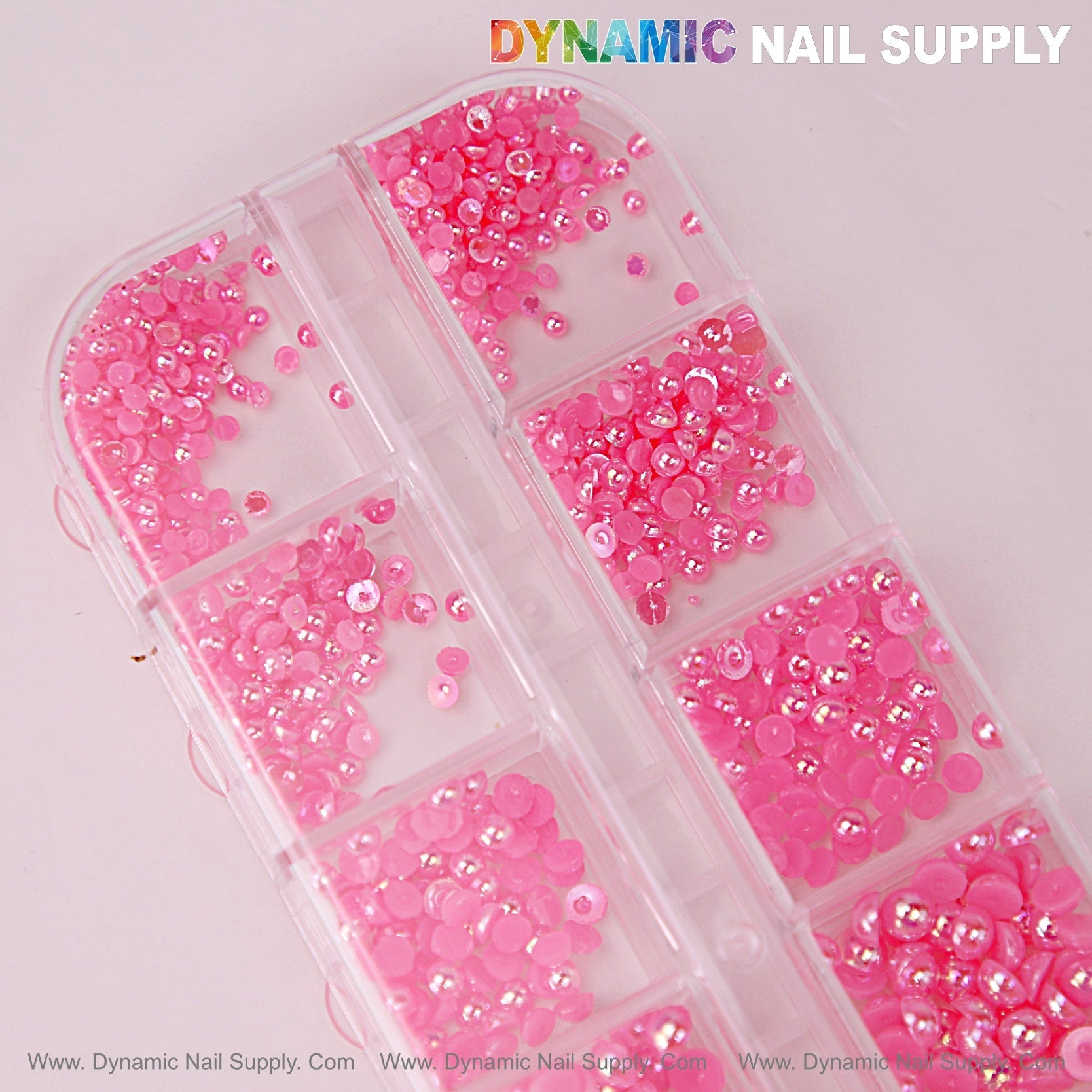 12 grid Hot Pink Pearl Beads Nail Charms Mixed Sizes Round Flatback Stones DIY Designs