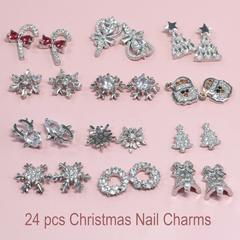 24 pcs Silver Platinum Christmas Nail design Charms (Snowflakes,Bell, Star, Candy,Santa)