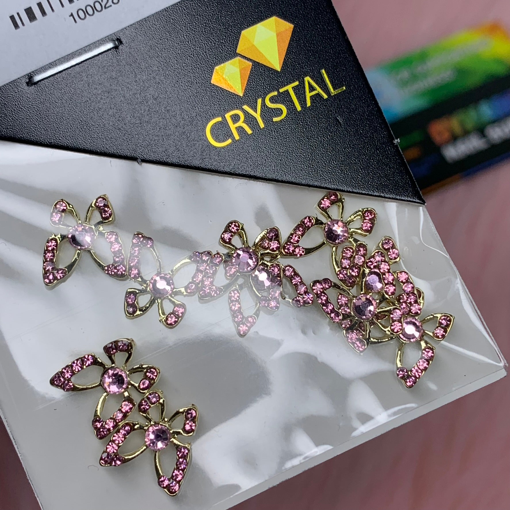 (Rose/Pink Rhinestones engraved) 3d Luxury Butterfly charms for nails art design
